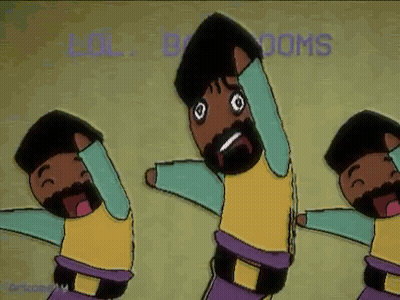 A Cartoon Of A Man With A Beard And The Words Lol Booms Behind Him GIF