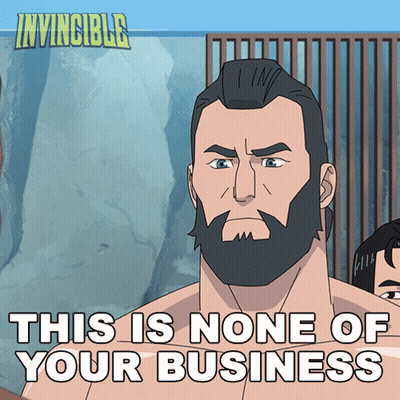 A Cartoon Of A Man With A Beard And The Words This Is None Of Your Business GIF