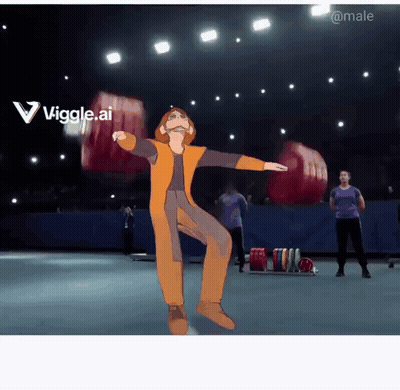 A Cartoon Of A Man With A Beard Is Dancing In Front Of A Sign That Says Viggle Ai GIF