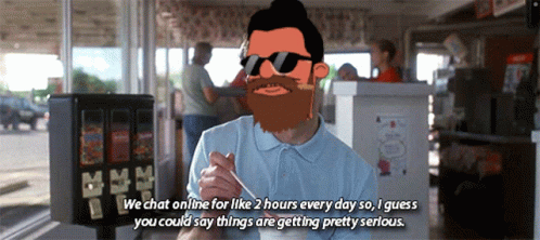 A Cartoon Of A Man With A Beard Says We Chat Online For Like 2 Hours Every Day So GIF