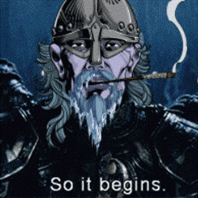 A Cartoon Of A Man With A Beard Smoking A Cigarette And The Words So It Begins GIF