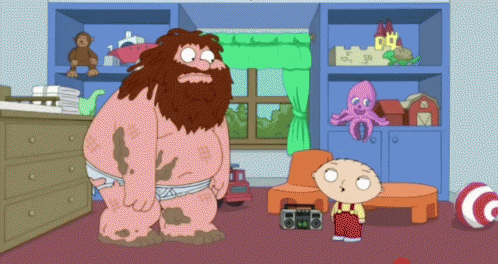 A Cartoon Of A Man With A Beard Standing Next To A Little Boy GIF