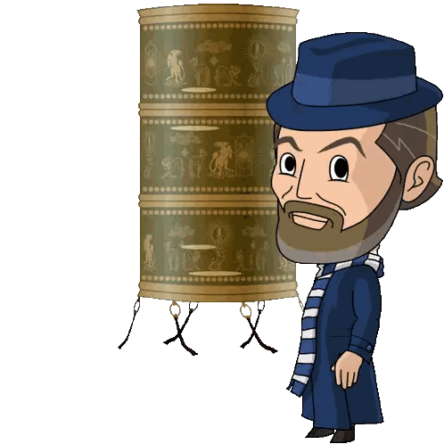 A Cartoon Of A Man With A Beard Wearing A Blue Hat And Coat Sticker