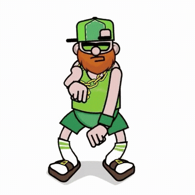 A Cartoon Of A Man With A Beard Wearing A Green Hat , Shorts , And Sandals . GIF