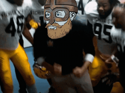 A Cartoon Of A Man With A Beard Wearing A Helmet And A Number 95 Jersey GIF
