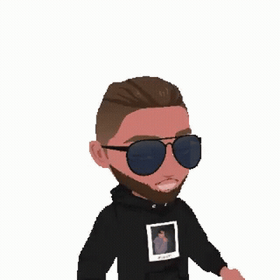 A Cartoon Of A Man With A Beard Wearing Sunglasses And A Black Hoodie With A Picture On It . GIF