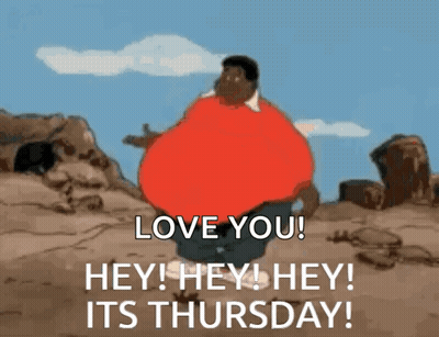 A Cartoon Of A Man With A Big Belly Saying Love You Hey Hey Hey Its Thursday GIF