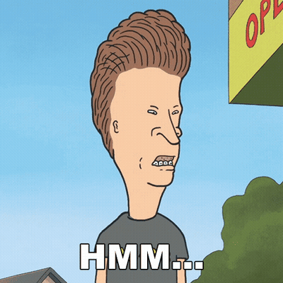 A Cartoon Of A Man With A Big Head And The Word Hmm Below Him GIF