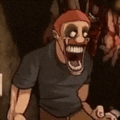 A Cartoon Of A Man With A Big Mouth And A Scary Face . GIF