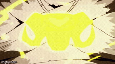 a cartoon of a man with a blue face and a yellow light coming out of his chest