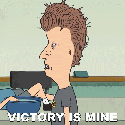 A Cartoon Of A Man With A Bowl Of Water And The Words Victory Is Mine Below Him GIF