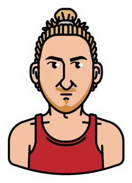 A Cartoon Of A Man With A Bun And A Red Tank Top Sticker
