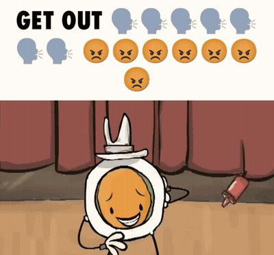 A Cartoon Of A Man With A Bunny Hat And The Words Get Out Above Him GIF
