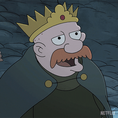 A Cartoon Of A Man With A Crown On His Head And The Words I 'M Back Baby GIF