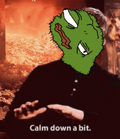 A Cartoon Of A Man With A Green Face And The Words Calm Down A Bit Below It GIF