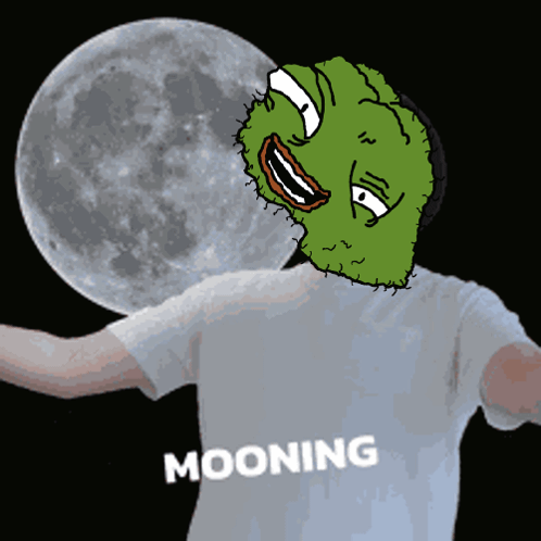 A Cartoon Of A Man With A Green Face And The Words Mooning On His Shirt GIF