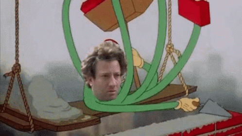 A Cartoon Of A Man With A Green Hose Around His Head GIF