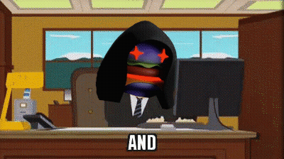A Cartoon Of A Man With A Hamburger On His Head And The Word And Underneath Him GIF
