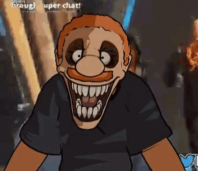 A Cartoon Of A Man With A Huge Smile On His Face And Big Teeth . GIF