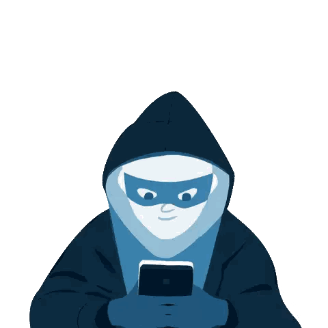 A Cartoon Of A Man With A Mask Looking At A Cell Phone Sticker