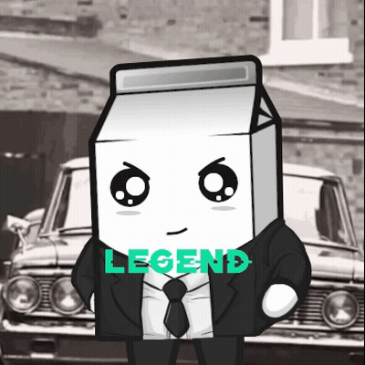 A Cartoon Of A Man With A Milk Carton On His Head And The Word Legend On The Bottom Right GIF