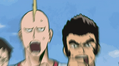A Cartoon Of A Man With A Mohawk And A Man With A Beard GIF