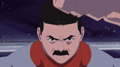 A Cartoon Of A Man With A Mustache And A Gray Shirt GIF