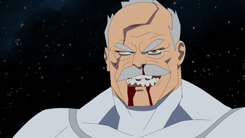 A Cartoon Of A Man With A Mustache And Blood Running From His Nose GIF