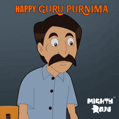 A Cartoon Of A Man With A Mustache And The Words Happy Guru Purnima On The Top GIF