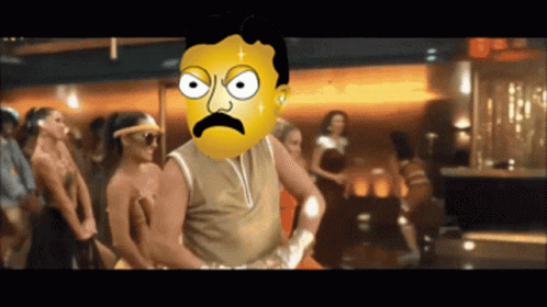 A Cartoon Of A Man With A Mustache Is Standing In Front Of A Group Of Women GIF