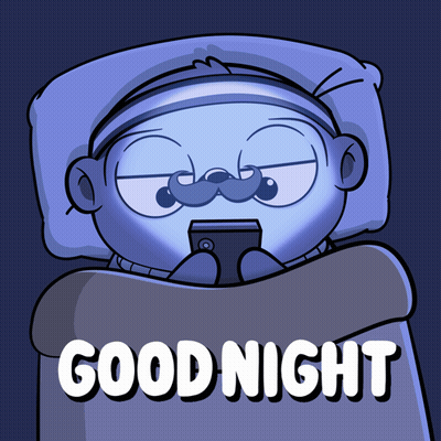 A Cartoon Of A Man With A Mustache Laying In Bed With The Words " Good Night " Below Him GIF