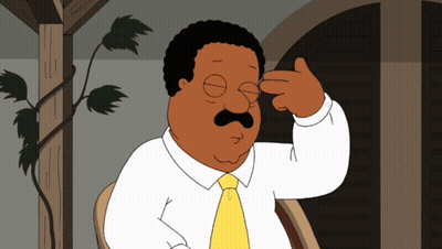 A Cartoon Of A Man With A Mustache Pointing His Finger At His Head GIF