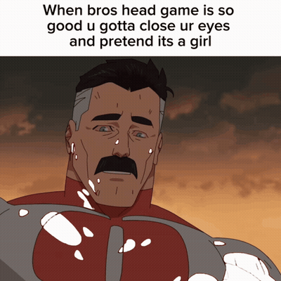 A Cartoon Of A Man With A Mustache With A Caption That Says When Bros Head Game Is So Good GIF