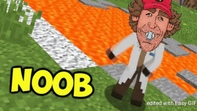 A Cartoon Of A Man With A Pacifier In His Mouth And The Word Noob Below Him GIF
