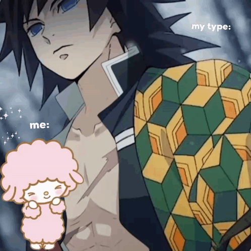 A Cartoon Of A Man With A Pink Sheep And The Words " My Type " On The Bottom GIF