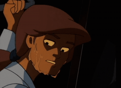 A Cartoon Of A Man With A Ponytail And A Hat GIF