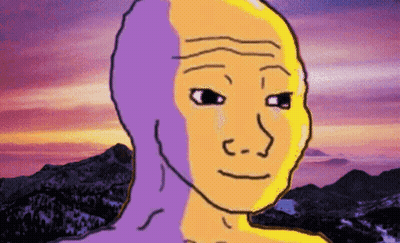 A Cartoon Of A Man With A Purple Head And A Yellow Face GIF