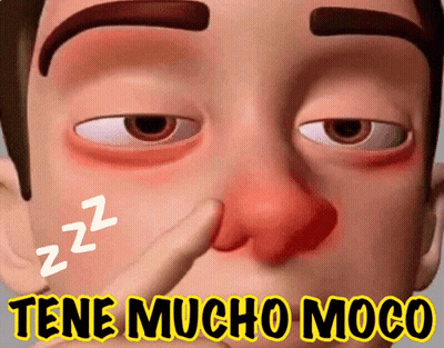A Cartoon Of A Man With A Red Nose And The Words " Tiene Mucho Moco " Below Him GIF