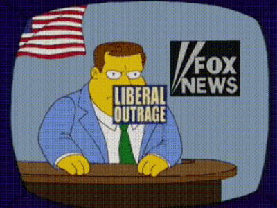 A Cartoon Of A Man With A Sign That Says Liberal Outrage GIF