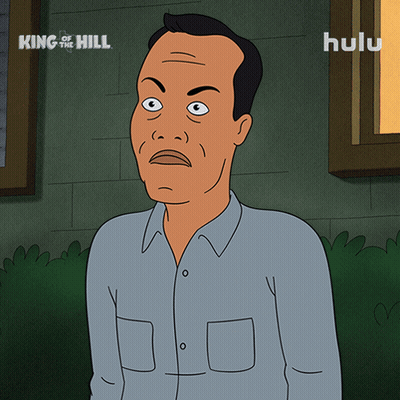 A Cartoon Of A Man With A Surprised Look On His Face And The Words Of Course Below Him GIF