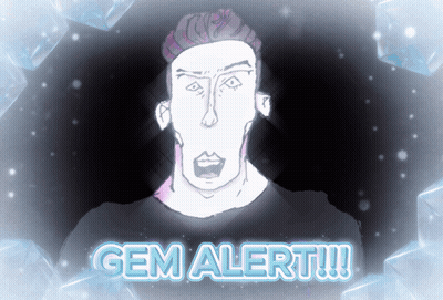A Cartoon Of A Man With A Surprised Look On His Face Says Gem Alert !!! GIF