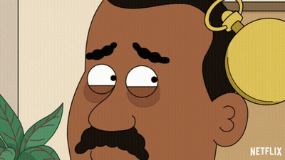 A Cartoon Of A Man With A Watch On His Head And The Word Netflix On The Bottom Left GIF