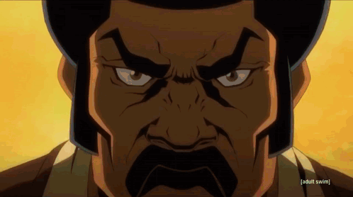 A Cartoon Of A Man With An Angry Look On His Face And The Words Adult Swim Below Him GIF