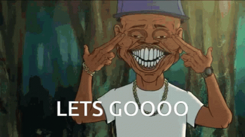 A Cartoon Of A Man With Big Teeth And The Words Lets Goooo GIF