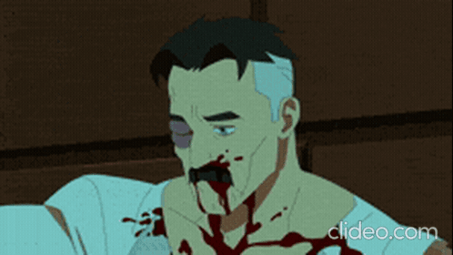 A Cartoon Of A Man With Blood Dripping From His Nose And Mouth GIF