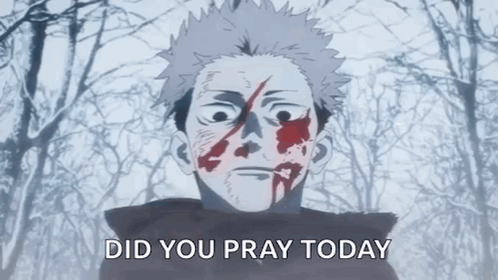 A Cartoon Of A Man With Blood On His Face And The Words Did You Pray Today GIF