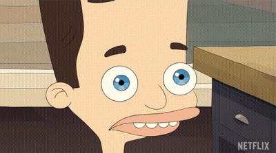 A Cartoon Of A Man With Blue Eyes And A Netflix Logo On The Bottom Right GIF
