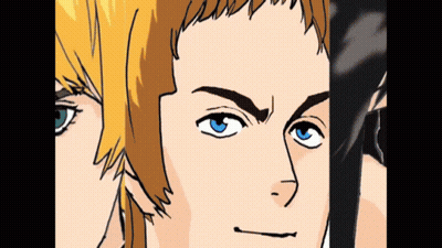 A Cartoon Of A Man With Blue Eyes And A Woman With Blonde Hair GIF