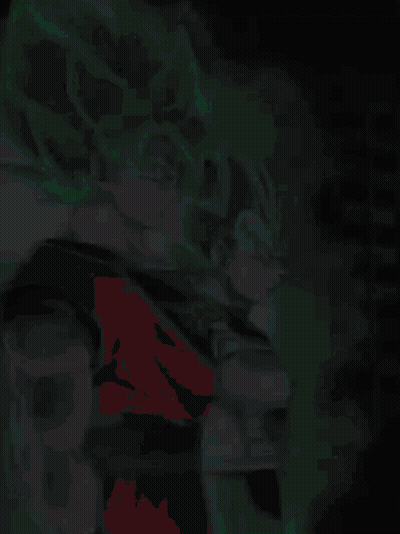 A Cartoon Of A Man With Blue Hair And The Words " I 'Ll Surpass All My Opponents No Matter How Formidable They Are GIF