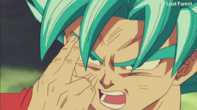 A Cartoon Of A Man With Blue Hair And The Words Lost Forest Below Him GIF